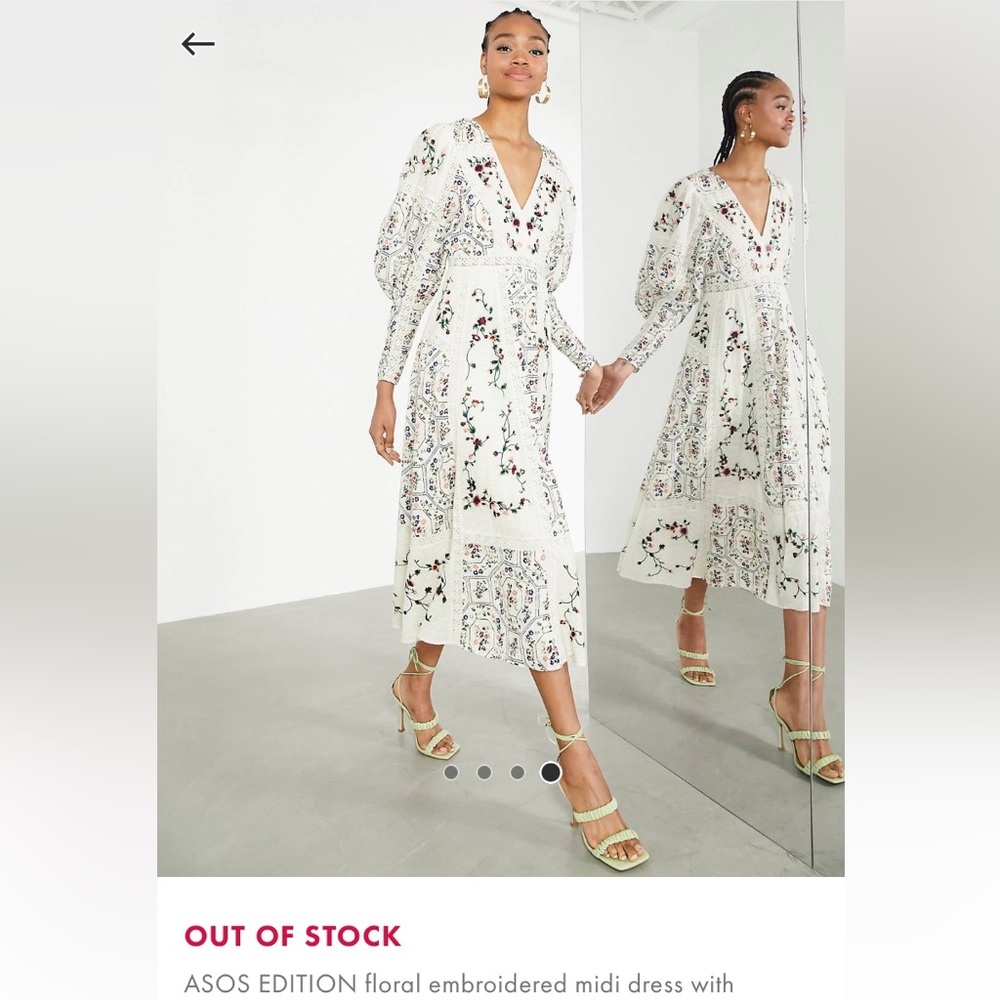 ASOS Embroidered Cream Dolman Sleeve MIDI Dress
